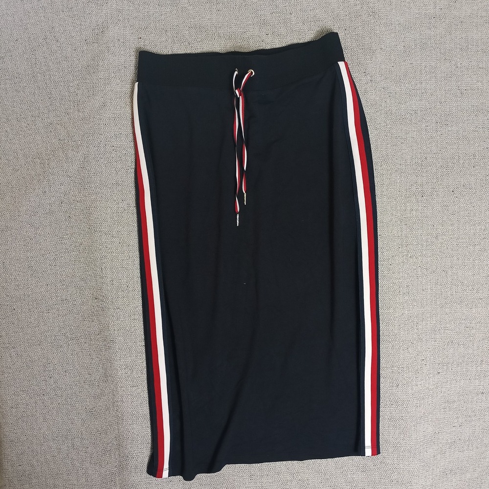 Tommy Hilfiger Midi Skirt Womens XL Navy Blue Excellent Side Stripe Sporty
